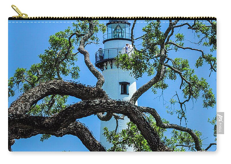 Lighthouse Zip Pouch featuring the photograph St Simons Lighthouse by Ginger Stein