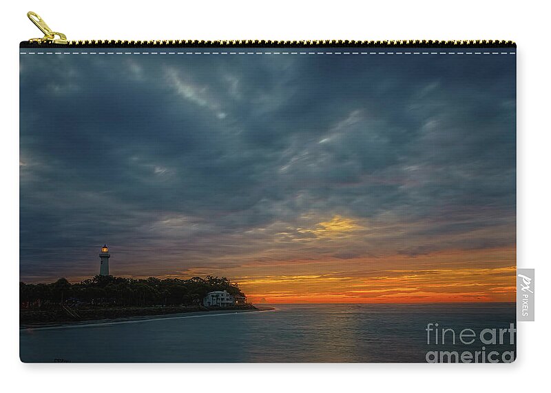Lighthouse Zip Pouch featuring the mixed media St. Simons Island Lighthouse at Dawn II by DB Hayes
