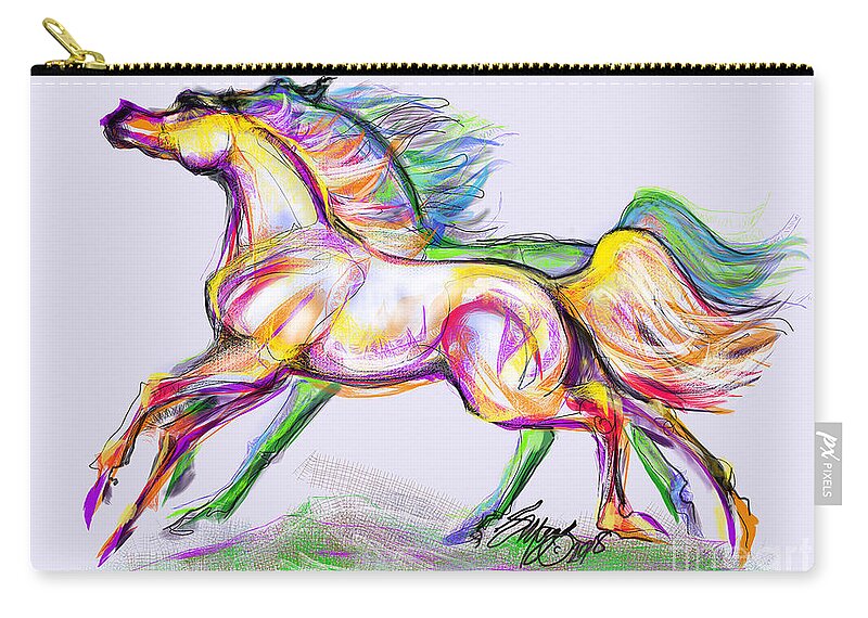 Equine Artist Stacey Mayer Zip Pouch featuring the digital art Crayon Bright Horses by Stacey Mayer