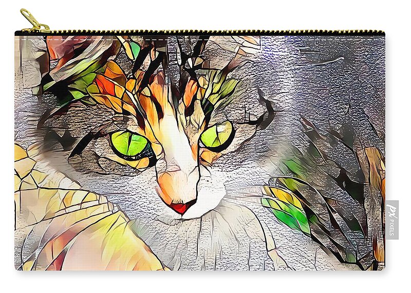 Glass Zip Pouch featuring the digital art Stained Glass Cat Stare by Don Northup