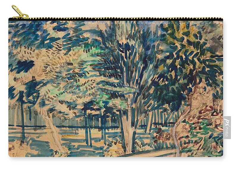 Chalk Zip Pouch featuring the painting Stairs in the Garden of the Asylum. by Vincent van Gogh -1853-1890-