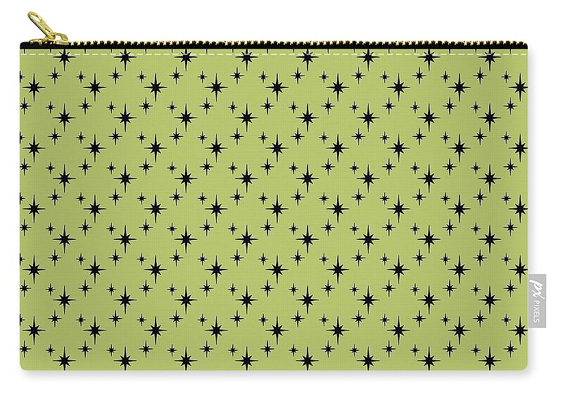 Mid Century Modern Zip Pouch featuring the digital art Starbursts Mini in Avocado by Donna Mibus