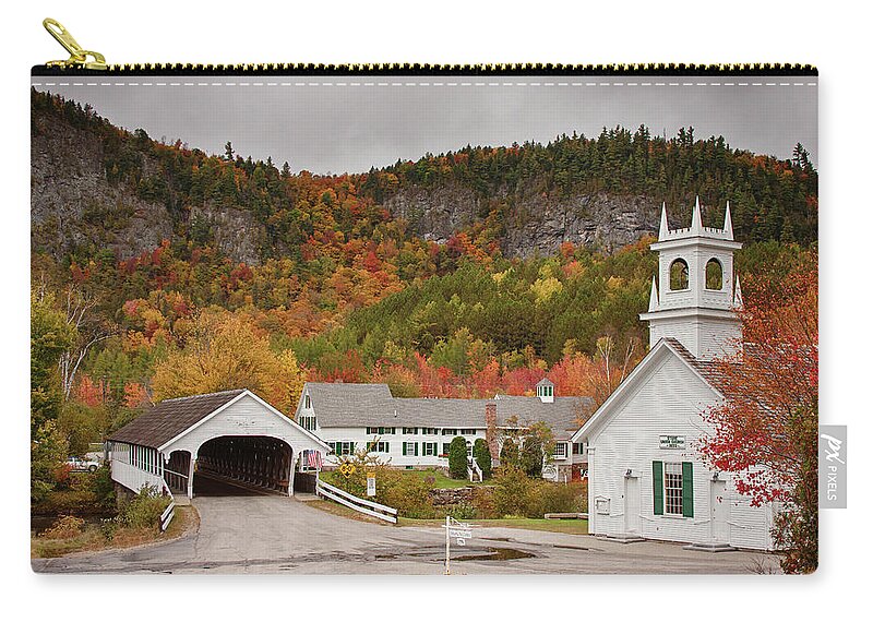 Autumn Zip Pouch featuring the photograph Stark Covered Bridge by Jeff Folger