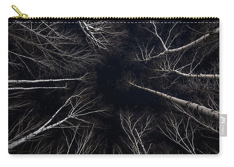Ghostly Zip Pouch featuring the photograph Starry Winter Birch Forest by White Mountain Images
