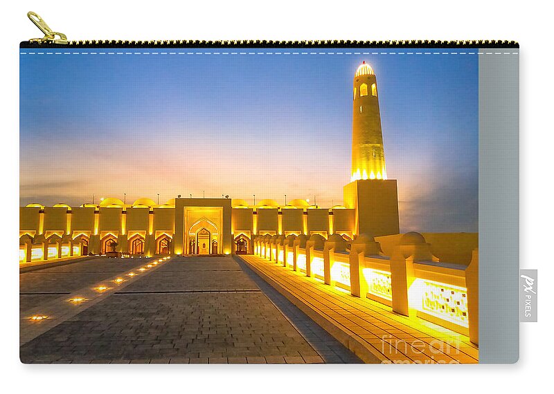 Doha Zip Pouch featuring the photograph State Grand Mosque night by Benny Marty