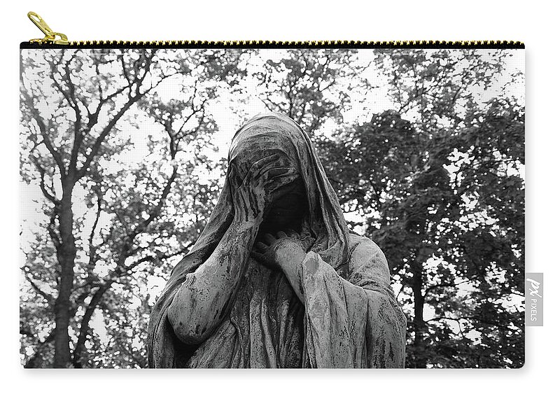 Statue Zip Pouch featuring the photograph Statue, regret by Edward Lee