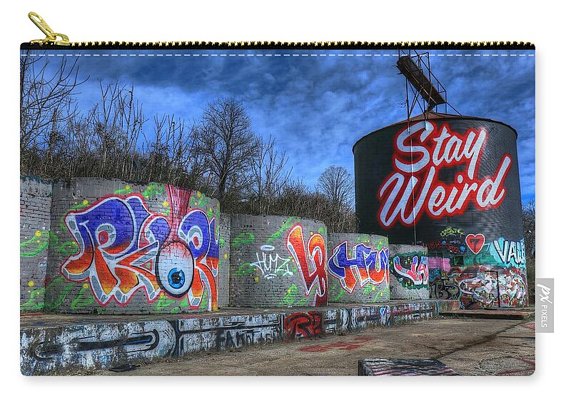 Stay Wired Asheville Zip Pouch featuring the photograph Stay Weird Asheville by Carol Montoya