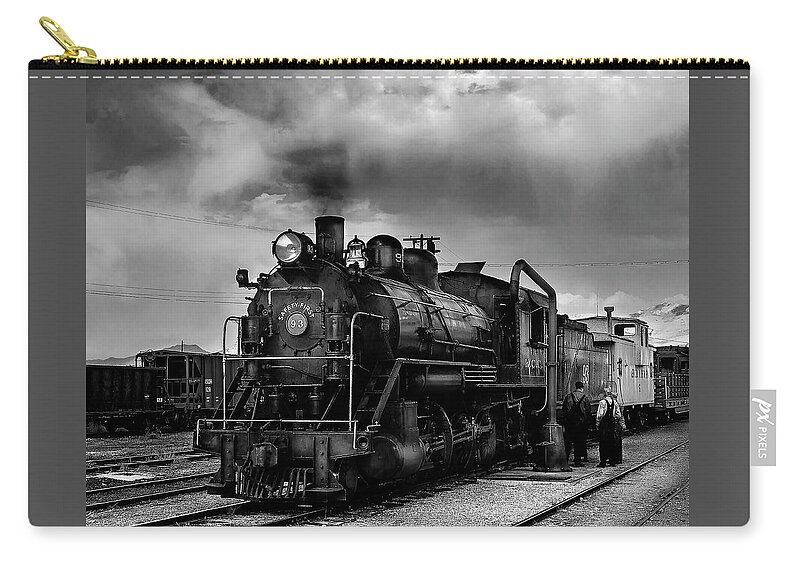 America Zip Pouch featuring the photograph Steam Locomotive in Black and White 1 by James Sage