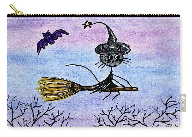 Night Zip Pouch featuring the painting Stick Cats #3 by Tambra Wilcox