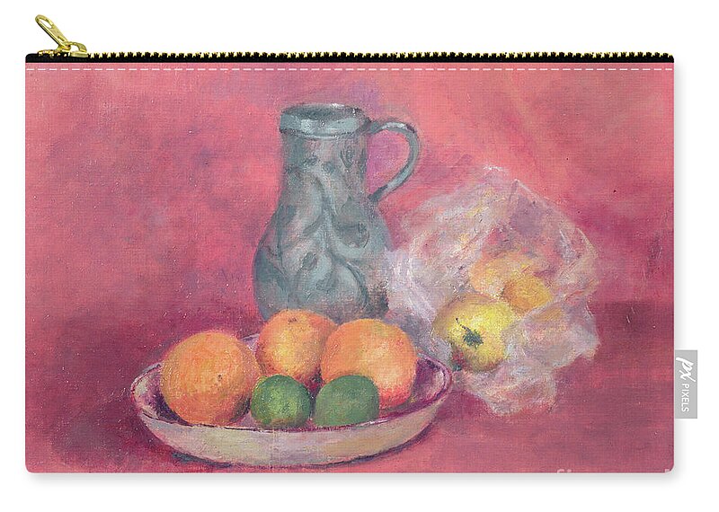 Lime Zip Pouch featuring the painting Still Life Of Fruit And Jug by Joyce Haddon