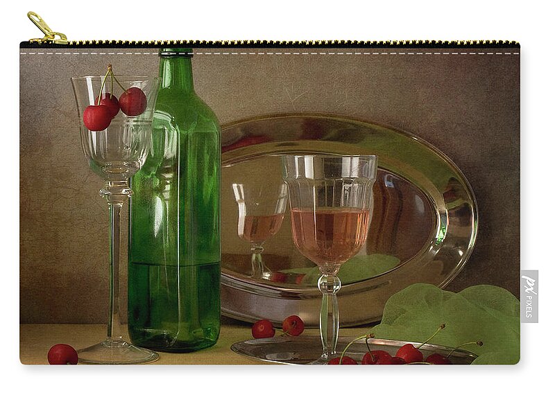 Cherry Zip Pouch featuring the photograph Still Life With Cherries And Wine by Copyright Anna Nemoy(xaomena)