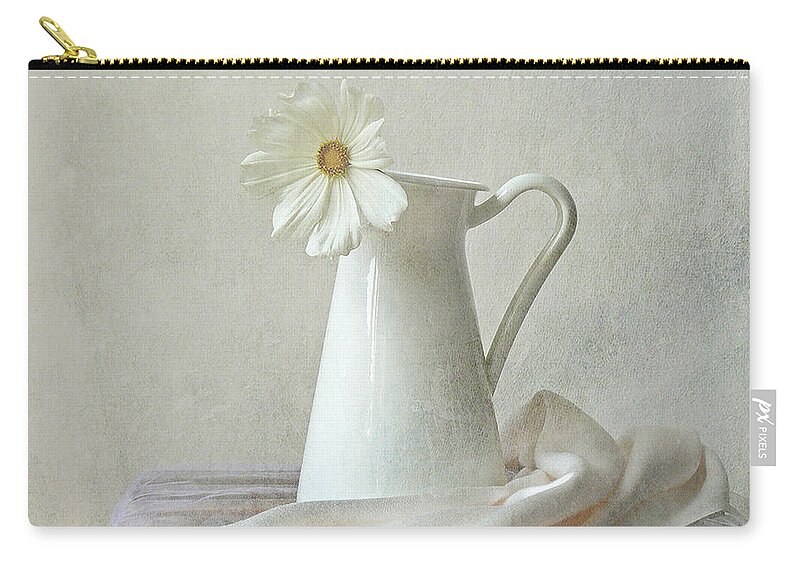 Vase Zip Pouch featuring the photograph Still Life With White Flower by By Margoluc