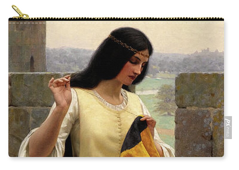Stitching The Standard Carry-all Pouch featuring the painting Stitching the Standard by Edmund Leighton by Rolando Burbon