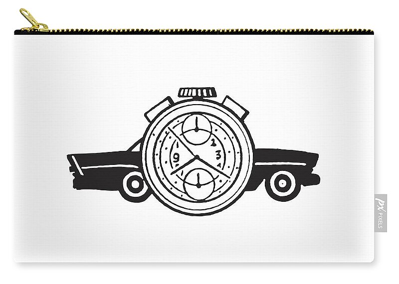 Alarm Clock Zip Pouch featuring the drawing Stop Watch and Car by CSA Images