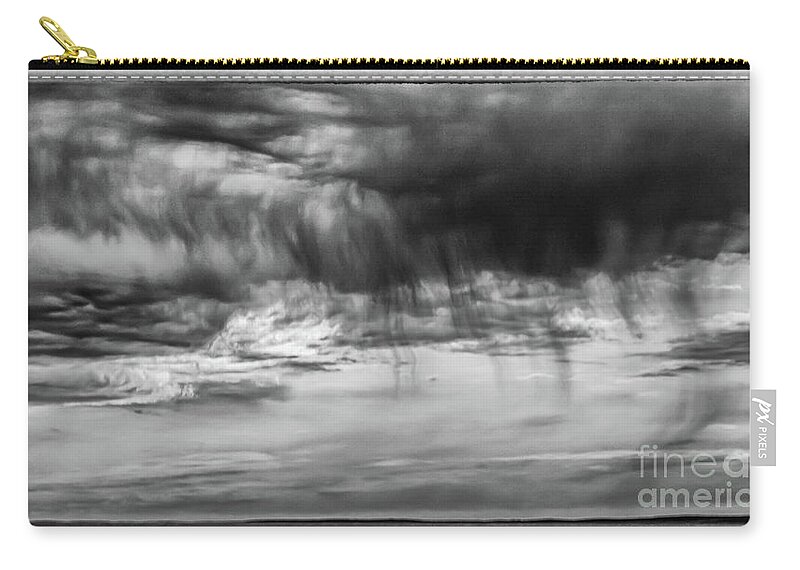 Cloud Zip Pouch featuring the photograph Stormy sky in black and white by Lyl Dil Creations