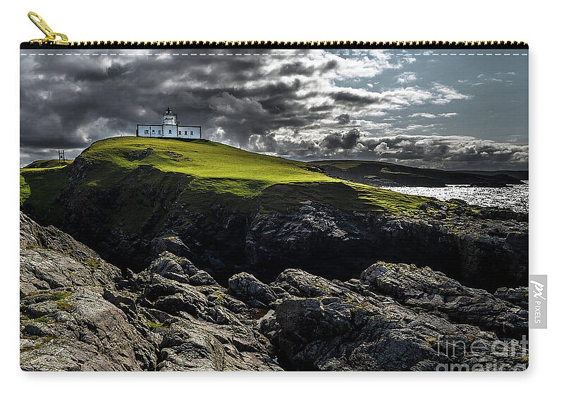 Scotland Zip Pouch featuring the photograph Strathy Point Lighthouse In Scotland by Andreas Berthold
