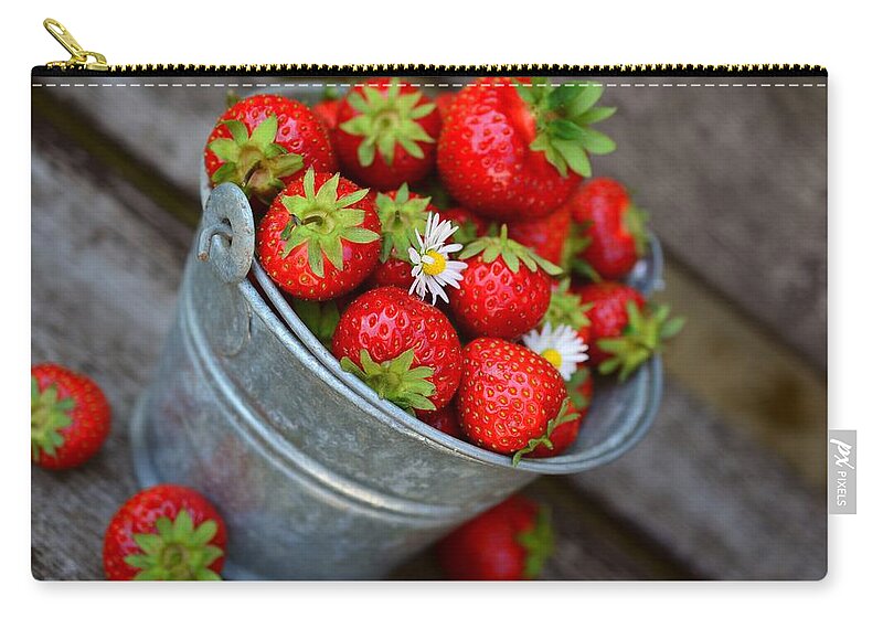 Cute Zip Pouch featuring the photograph Strawberries and daisies by Top Wallpapers