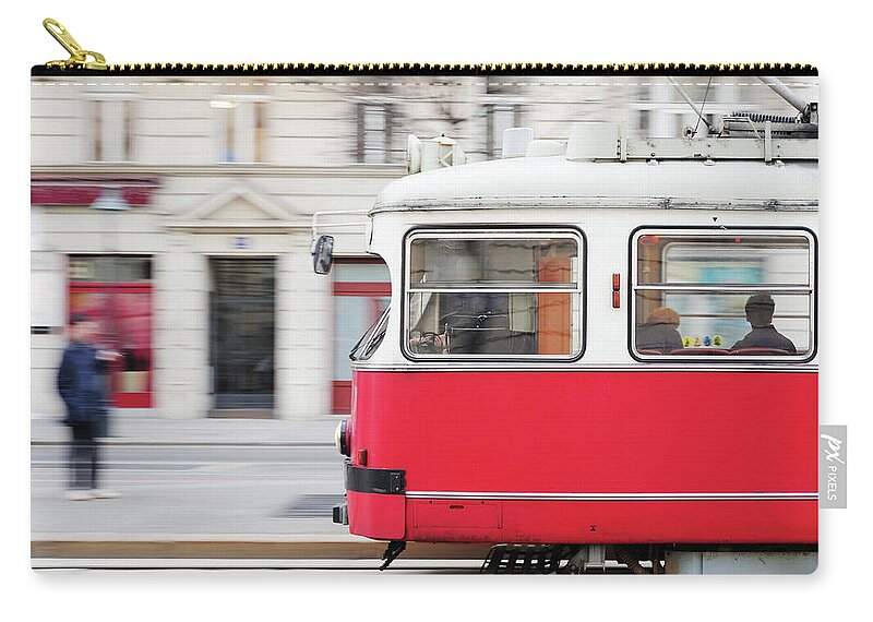 People Zip Pouch featuring the photograph Street Car, Tram, Panning Blurred by Olaser