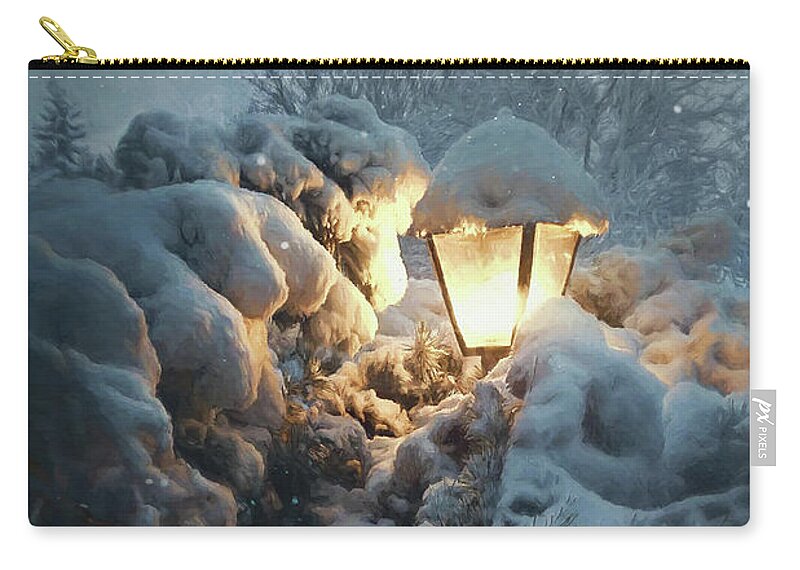 Snow Zip Pouch featuring the photograph Streetlamp in the Snow by Scott Norris