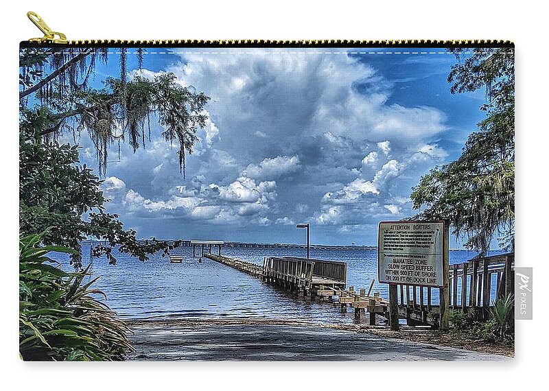 Clouds Carry-all Pouch featuring the photograph Strolling by the Dock by Portia Olaughlin