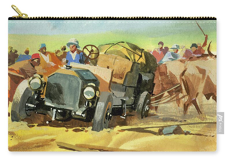 Stuck Zip Pouch featuring the painting Stuck during Ten thousand mile motor race by Ferdinando Tacconi