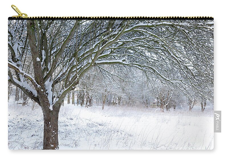 Norfolk Zip Pouch featuring the photograph Stunning forest snow winter scene by Simon Bratt