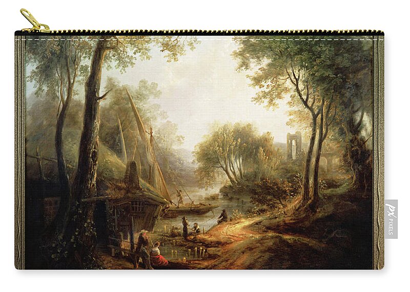 Summer Landscape Carry-all Pouch featuring the painting Summer Landscape with Water and Tall Trees by Elias Martin by Rolando Burbon