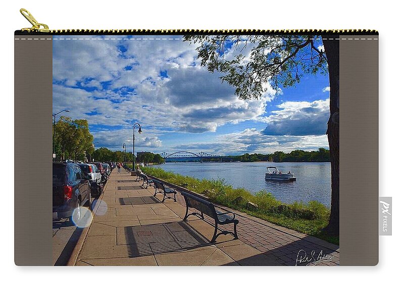 Mississippiriver Beautiful Riversidepark Zip Pouch featuring the photograph Summer On The River by Phil S Addis