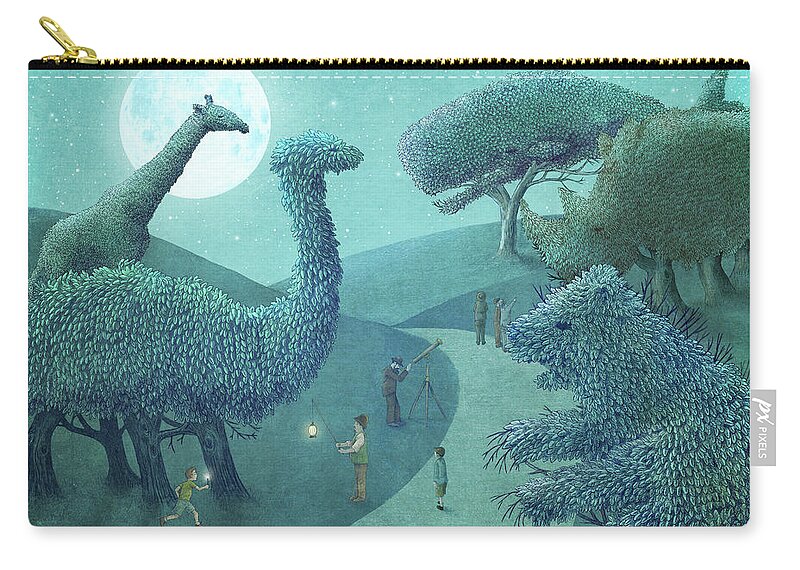 Park Zip Pouch featuring the drawing Summer Park - Night by Eric Fan