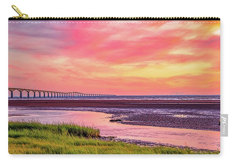Pei Carry-all Pouch featuring the photograph Summer Sunset at Confederation Bridge, Painterly by Marcy Wielfaert