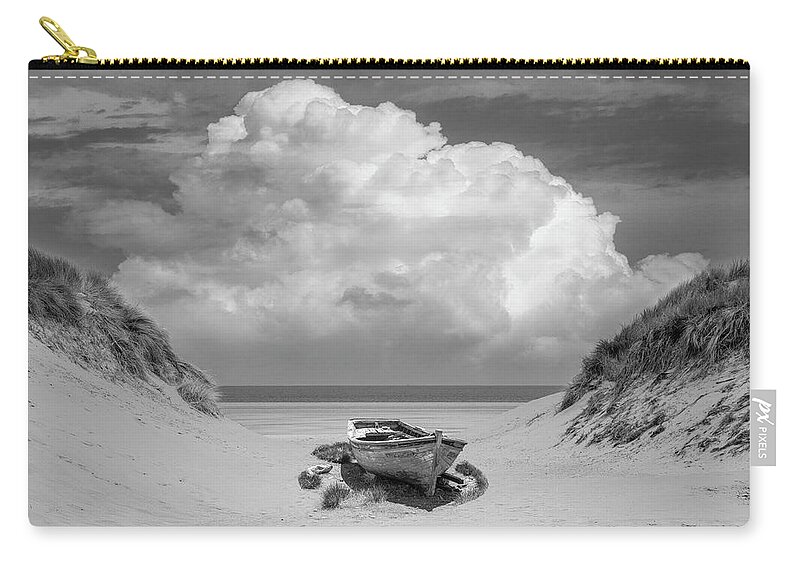 Boats Zip Pouch featuring the photograph Sun Beached in Black and White by Debra and Dave Vanderlaan