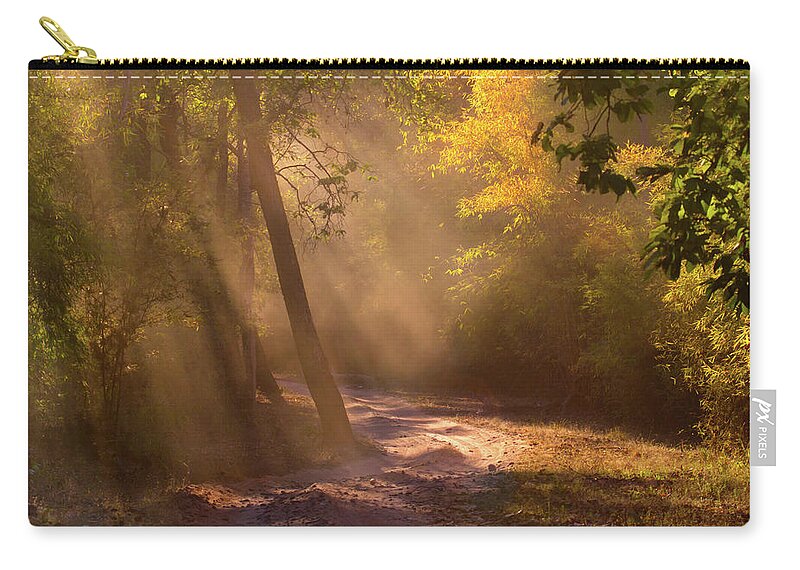 Scenics Zip Pouch featuring the photograph Sunbeams In Bandhavgarh Forest by Adria  Photography