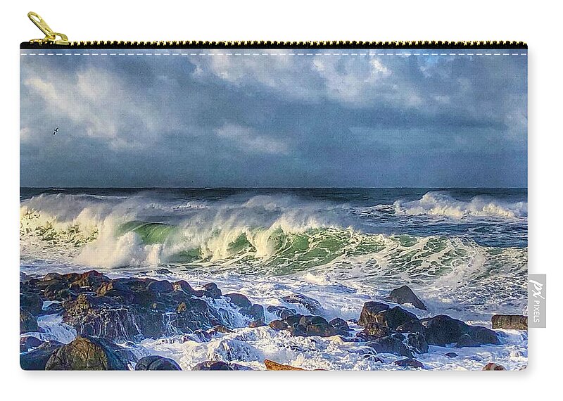 Winter Zip Pouch featuring the photograph Sunbreak Waves by Jeanette French