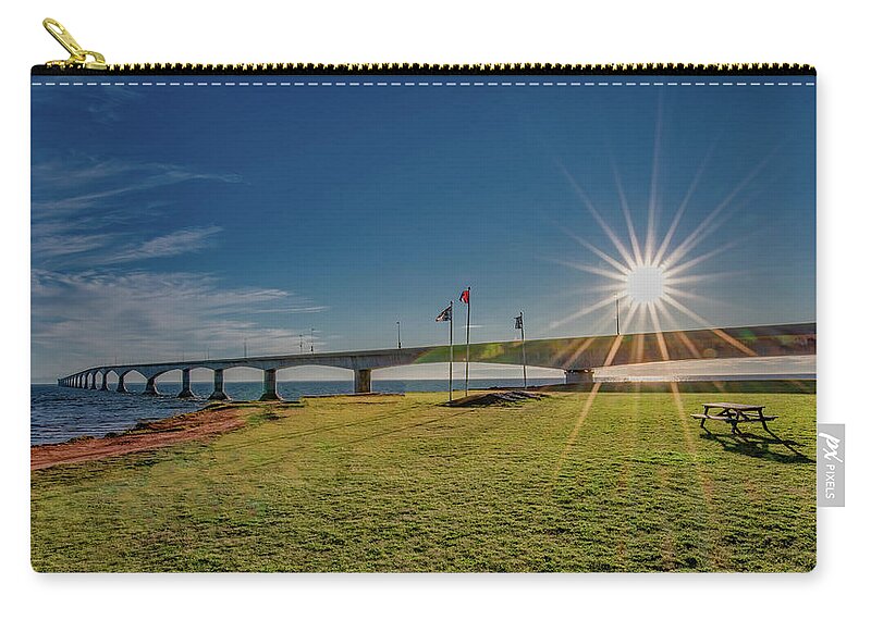 Pei Zip Pouch featuring the photograph Sunburst at Confederation Bridge by Marcy Wielfaert