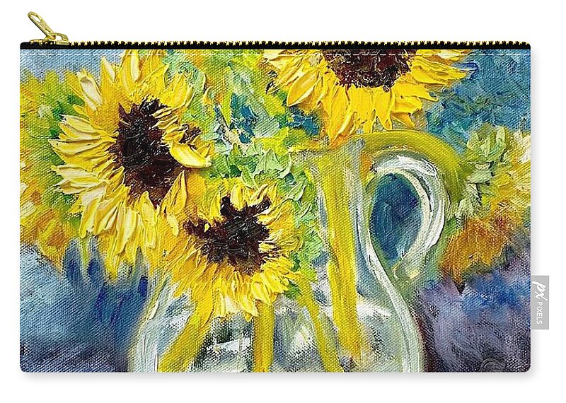 Melissa A. Torres Zip Pouch featuring the painting Sunday Sunflowers by Melissa Torres