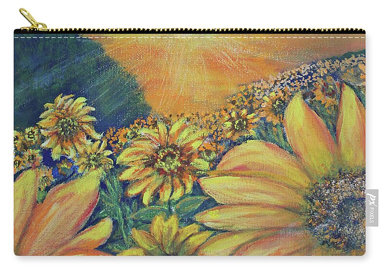 Flowers Zip Pouch featuring the painting Sunflower Hill by Lyric Lucas