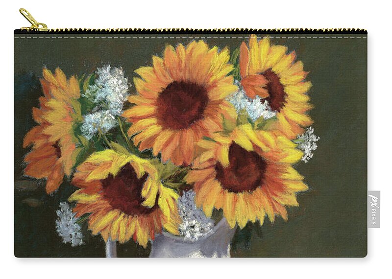 Sunflowers Zip Pouch featuring the pastel Sunflowers and Queen Anne's Lace by Vikki Bouffard