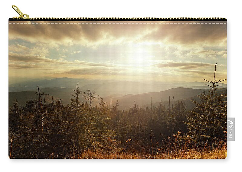 Scenics Zip Pouch featuring the photograph Sunlight In The Mountains by Moreiso