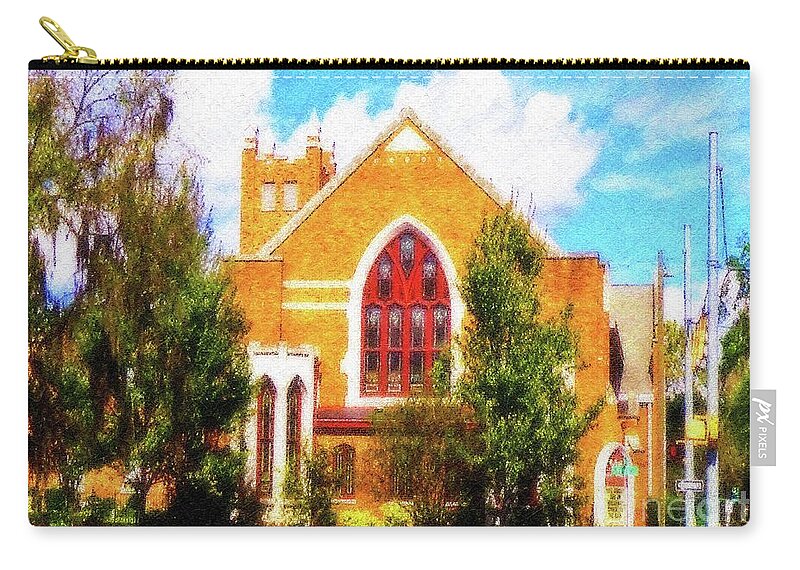American Churches Zip Pouch featuring the digital art Sunny Asbury Day by Aberjhani