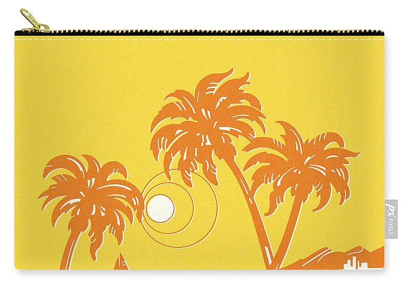 Beach Zip Pouch featuring the drawing Sunny Tropical Scene by CSA Images