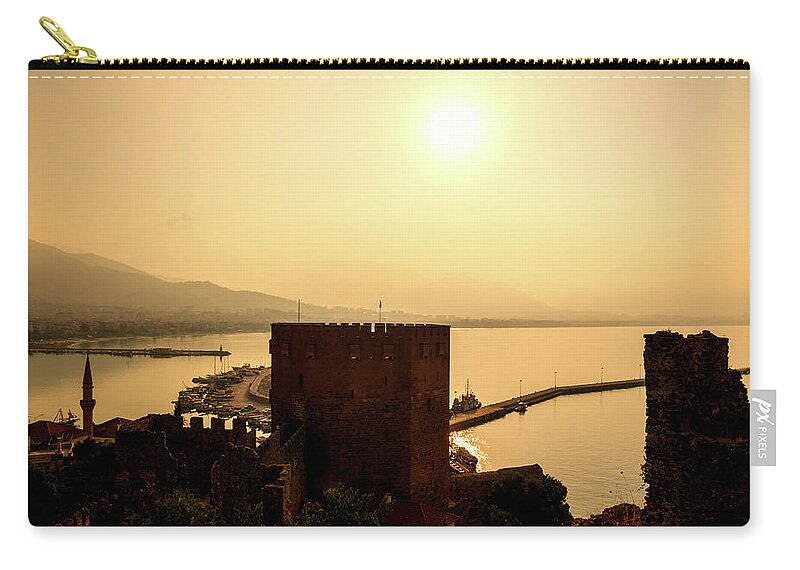 Sunrise Zip Pouch featuring the photograph Sunrise above the red tower of Alanya by Sun Travels