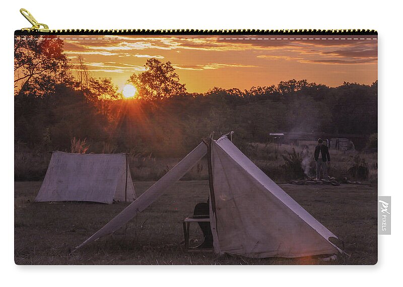 Sunrise Zip Pouch featuring the photograph Sunrise Camping at Gettysburg by Bill Cannon