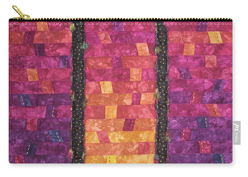 Art Quilt Zip Pouch featuring the tapestry - textile Sunrise Celebration by Pam Geisel