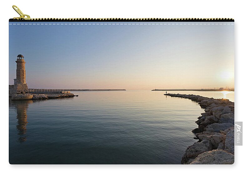 Greece Zip Pouch featuring the photograph Sunrise In Crete Island, Greece by Rusm