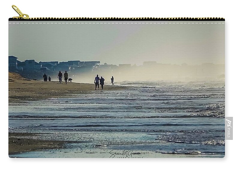 Surf City Zip Pouch featuring the photograph Sunrise Mist at Surf City by Shawn M Greener