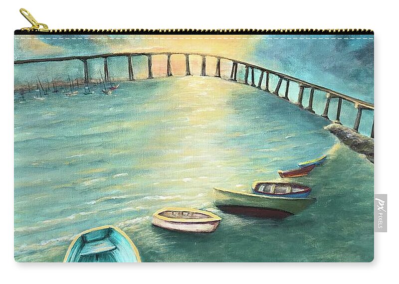 Acrylic Painting Carry-all Pouch featuring the painting Sunrise Tide at Coronado by Deborah Naves