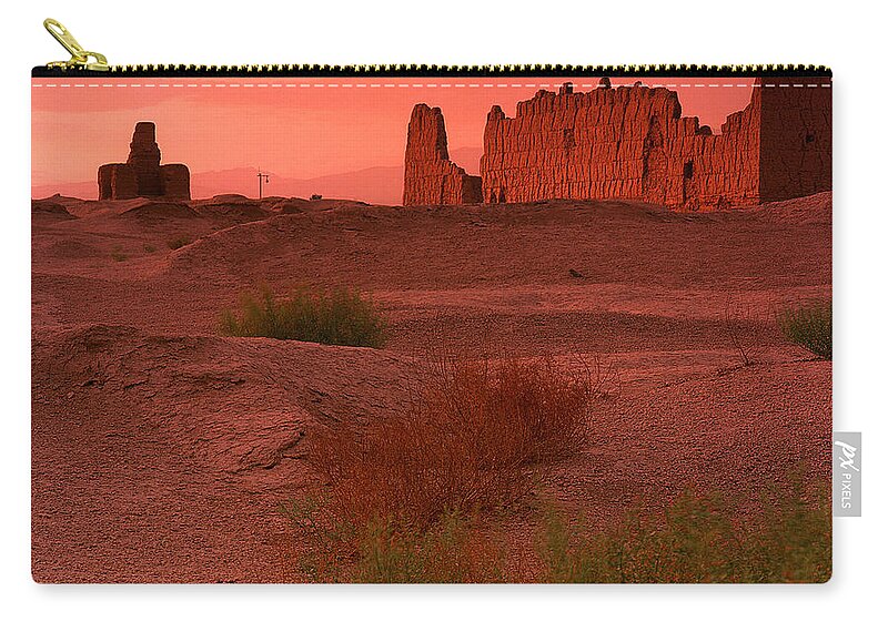 Tranquility Zip Pouch featuring the photograph Sunset At Jiaohe Ruins Xinjiang China by Mel Hwang