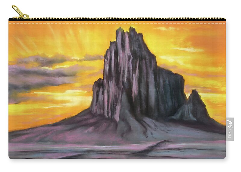 Sunset Zip Pouch featuring the painting Sunset at Shiprock by Sandi Snead