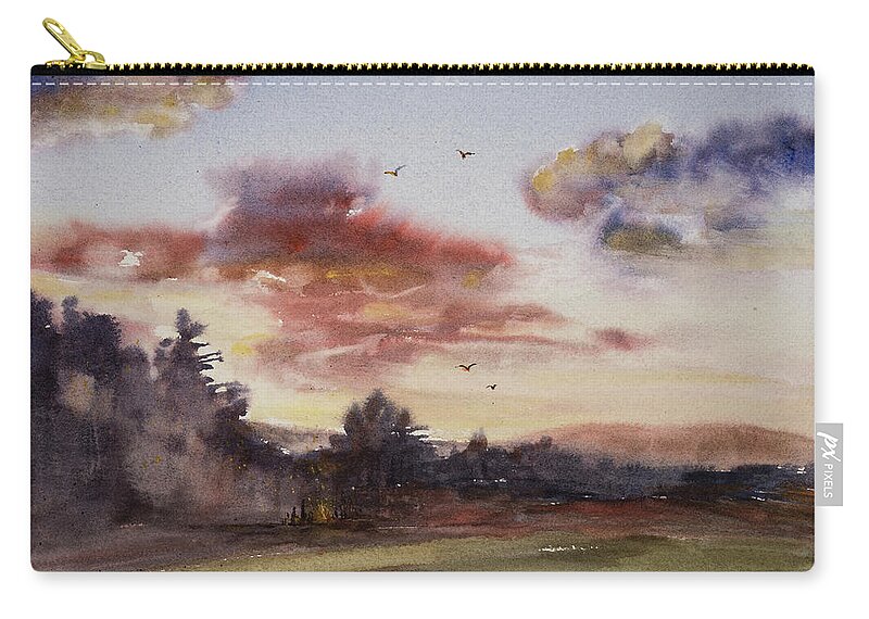 Watercolor Carry-all Pouch featuring the painting Sunset Bonfire by Judith Levins