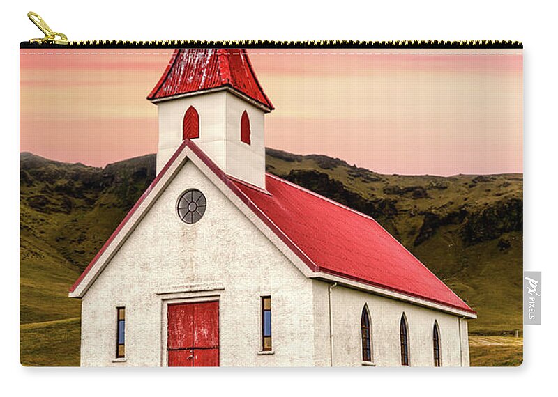 Church Zip Pouch featuring the photograph Sunset Chapel of Iceland by David Letts